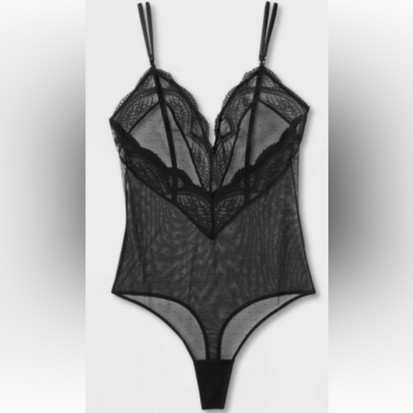 Auden Tops Nwt Auden Black Unlined Lace Mesh V Neck Thong Bodysuit Xl Poshmark